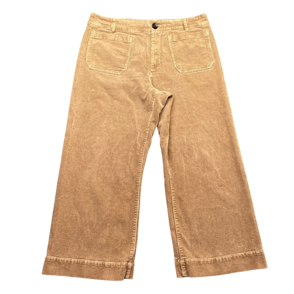 Quince Organic Stretch Corduroy Cropped Wide Leg Pants Warm Brown 14 LB46696
